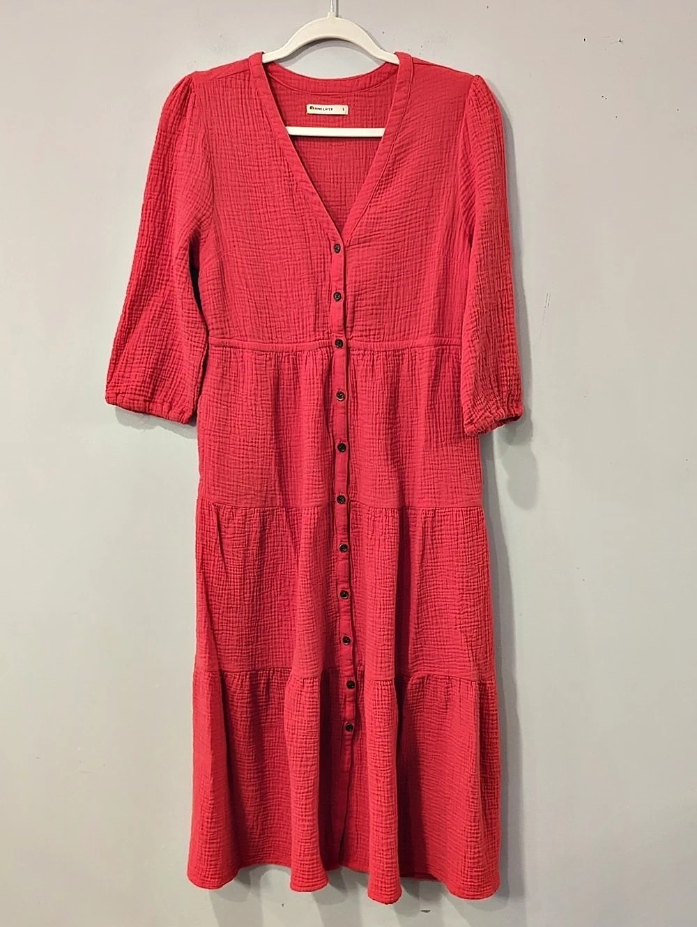 Marine Layer Willow Doublecloth Midi Dress in Red size Small Pockets 100% Cotton image 2